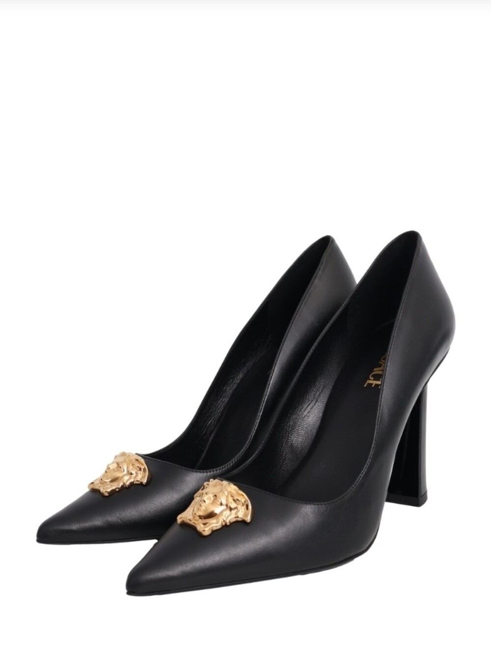 Versace Black Leather Medusa-Embellished Pointed Toe Pumps